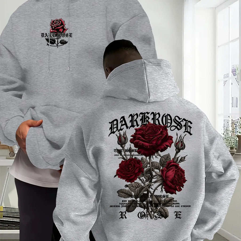 Men's Oversized Hoodie Rose Graphic Print Sweatshirt Gothic Streetwear Vintage Pullover Hooded Top Casual Autumn Winter