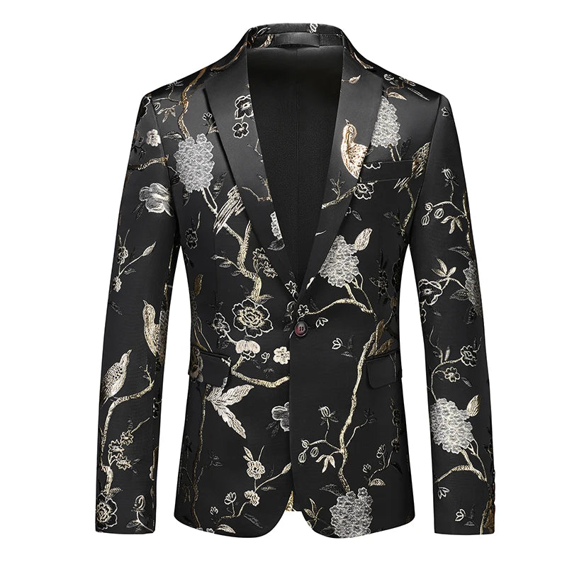 2026 New Men's White Rose Pattern Suit Jacket, Wedding Party Dress Coat, High Quality Men Slim Blazers Masculino Big Size M-6XL