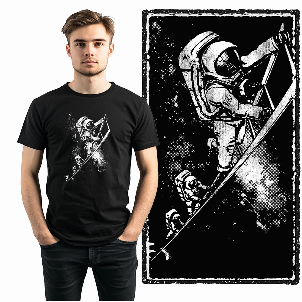 Coolmind SA 100% Cotton astronaut Graphic T shirt fo men Cool Moon print Big Size men tshirt BLACK men's novelty tee shirt