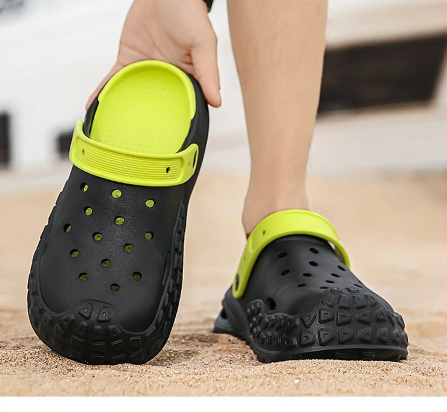 Flowllorss Men's Summer Outdoor Driving Sports Sandals Thick Bottom Anti-Slip Slip-On Beach Shoes Comfortable Wear Hole Shoes