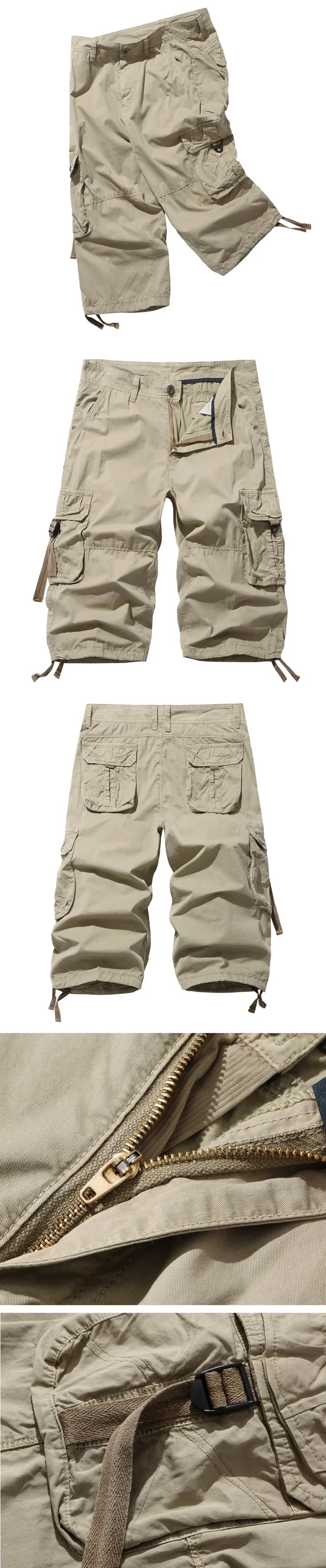 New style Cotton Below Knee Length  3/4 Long Shorts Men's Tactical Capri Pants Multi Pocket Summer Twill Work Cargo Pants Man