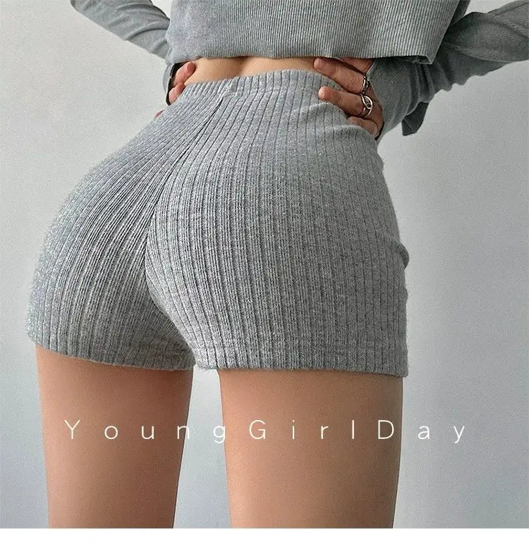 American Style Shorts Women High Waist Sheath Stretch Solid Knitting Hot Trousers Sexy Spice Girls Summer Simple Sporty Casual