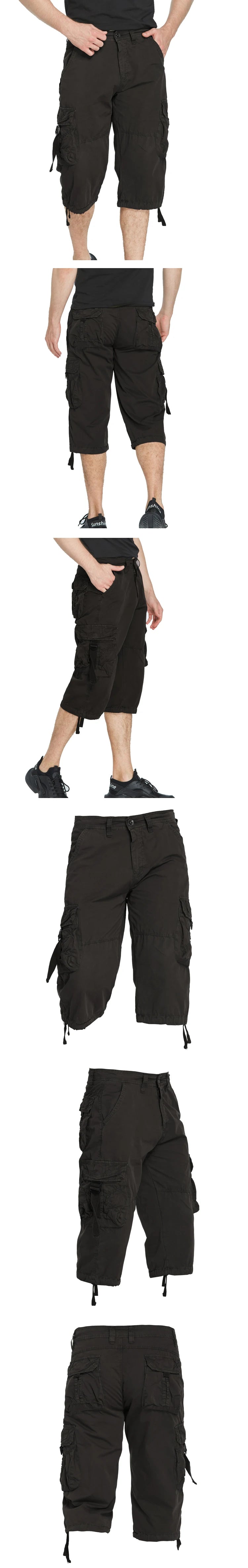 New style Cotton Below Knee Length  3/4 Long Shorts Men's Tactical Capri Pants Multi Pocket Summer Twill Work Cargo Pants Man