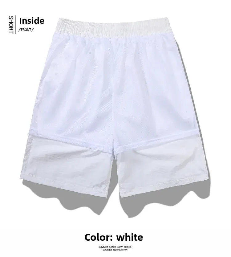 Ice Sensation Quick Dry Breathable Loose Men's Shorts Summer Thin Five-Point Drawstring Pure Color Sporty Casual Shorts