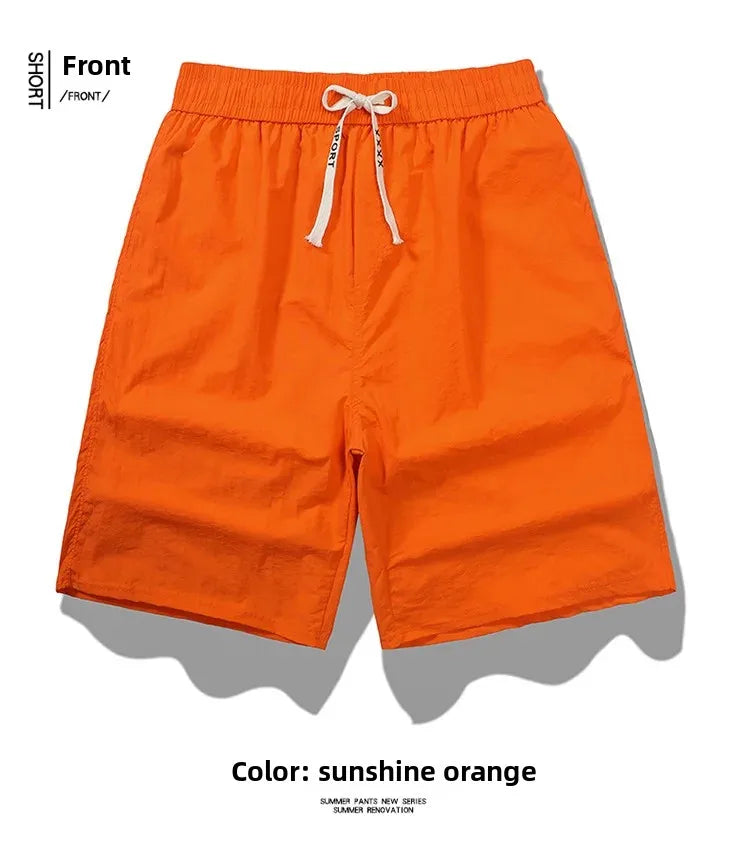 Ice Sensation Quick Dry Breathable Loose Men's Shorts Summer Thin Five-Point Drawstring Pure Color Sporty Casual Shorts