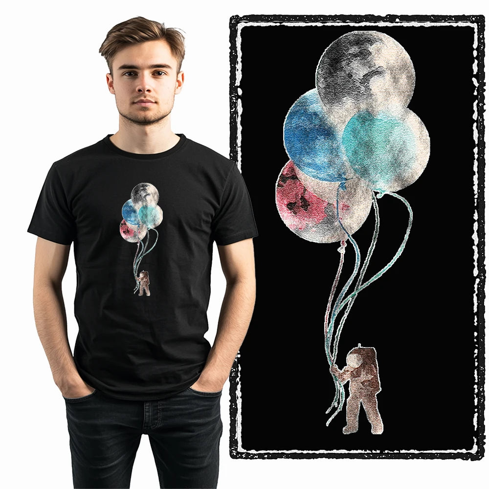 Coolmind SA 100% Cotton astronaut Graphic T shirt fo men Cool Moon print Big Size men tshirt BLACK men's novelty tee shirt