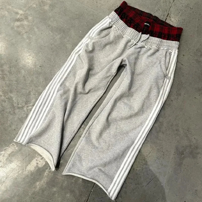 Y2k Embroidered Gray Casual Pants Striped Functional Tactical Functional Baggy Men's Women Premium Jogging Drawstring Sweatpants