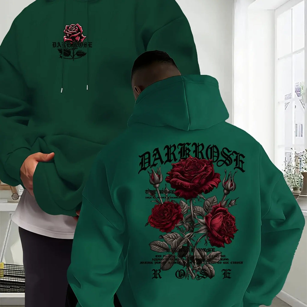 Men's Oversized Hoodie Rose Graphic Print Sweatshirt Gothic Streetwear Vintage Pullover Hooded Top Casual Autumn Winter