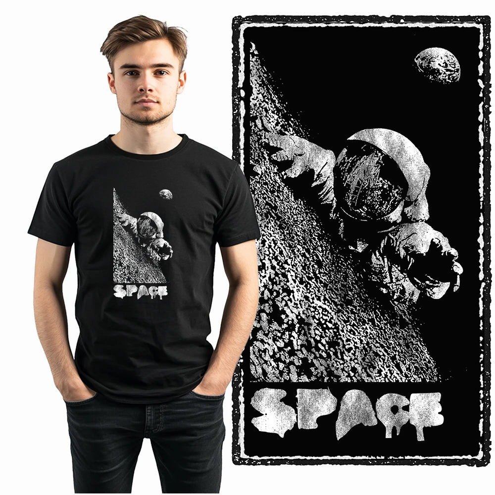 Coolmind SA 100% Cotton astronaut Graphic T shirt fo men Cool Moon print Big Size men tshirt BLACK men's novelty tee shirt