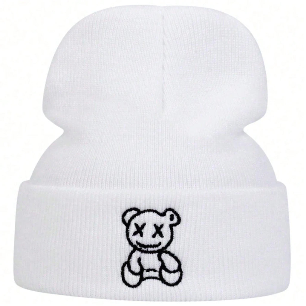 Unisex Little Bear Embroidery Beanies Autumn Winter Warm Knitted Hats Hip Hop Cap Beanie Hat Caps For Women Men