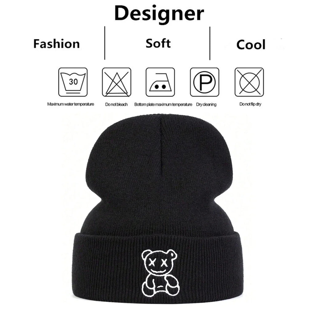 Unisex Little Bear Embroidery Beanies Autumn Winter Warm Knitted Hats Hip Hop Cap Beanie Hat Caps For Women Men
