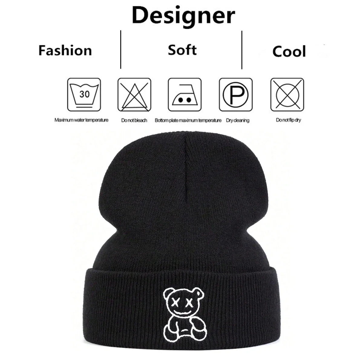 Unisex Little Bear Embroidery Beanies Autumn Winter Warm Knitted Hats Hip Hop Cap Beanie Hat Caps For Women Men