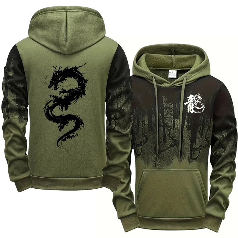 Chinese Dragon Tracksuit Hooded Sweatshirt Sweatpants City Vibe Hoodie 2 Piece Set Autumn Winter Men's Daily Casual Sport Outfit