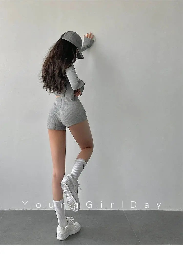 American Style Shorts Women High Waist Sheath Stretch Solid Knitting Hot Trousers Sexy Spice Girls Summer Simple Sporty Casual