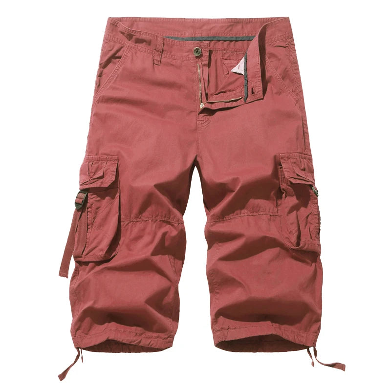 New style Cotton Below Knee Length  3/4 Long Shorts Men's Tactical Capri Pants Multi Pocket Summer Twill Work Cargo Pants Man