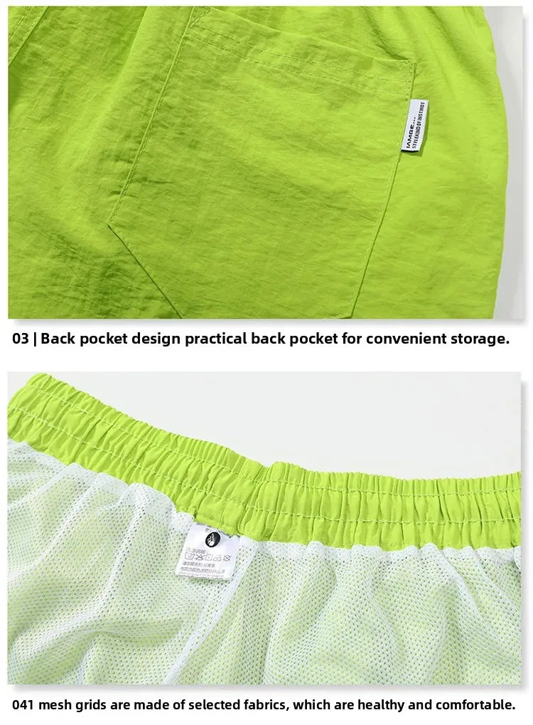 Ice Sensation Quick Dry Breathable Loose Men's Shorts Summer Thin Five-Point Drawstring Pure Color Sporty Casual Shorts