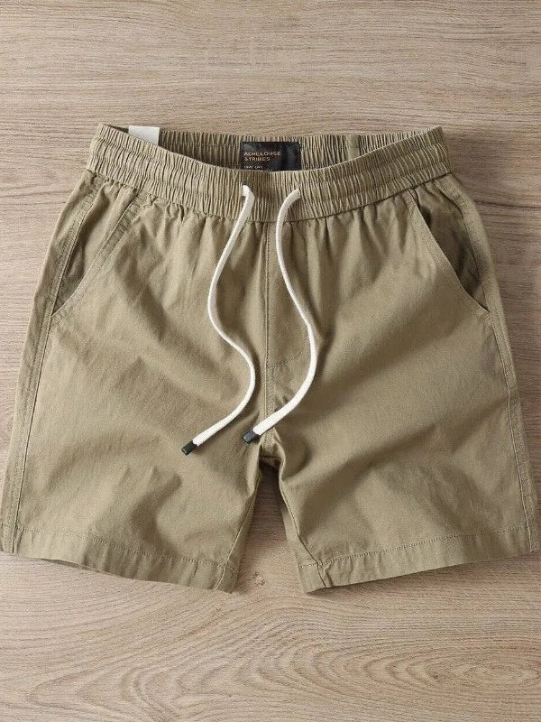 Summer Men's Casual Sports Shorts Loose Elastic Waist Four-Fifths Length Washed Outdoor Wear Youth Fashion Basic  Color