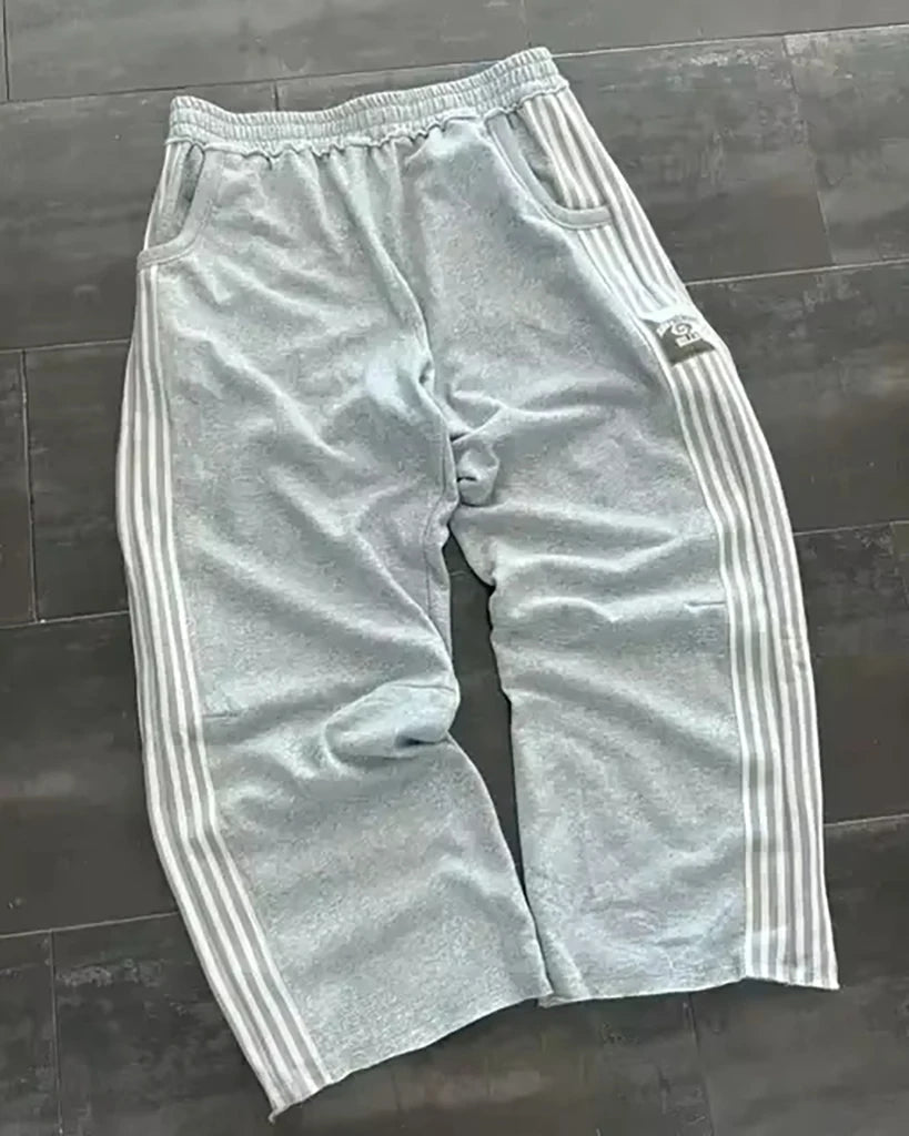 Y2k Embroidered Gray Casual Pants Striped Functional Tactical Functional Baggy Men's Women Premium Jogging Drawstring Sweatpants
