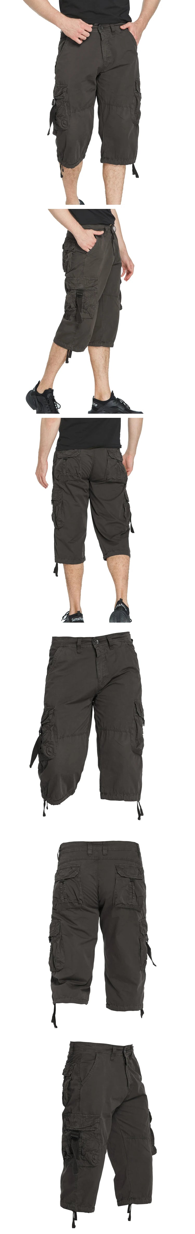 New style Cotton Below Knee Length  3/4 Long Shorts Men's Tactical Capri Pants Multi Pocket Summer Twill Work Cargo Pants Man
