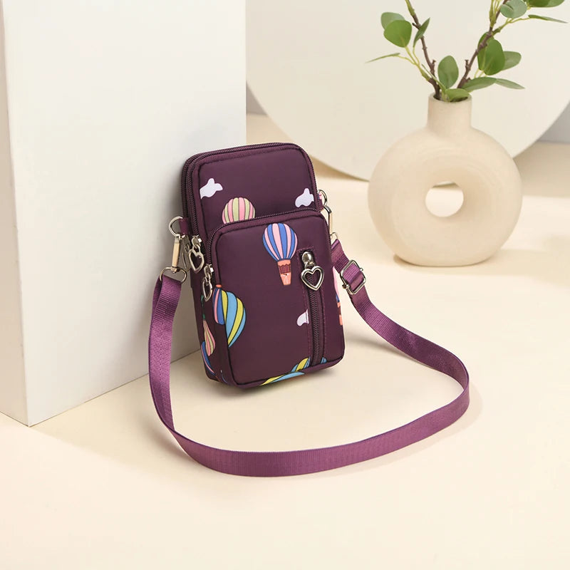Women's Single Shoulder Crossbody Cell Phone Bag Four Zipper Bag Hanging Neck Coin Bag Outdoor Sports Arm Bag