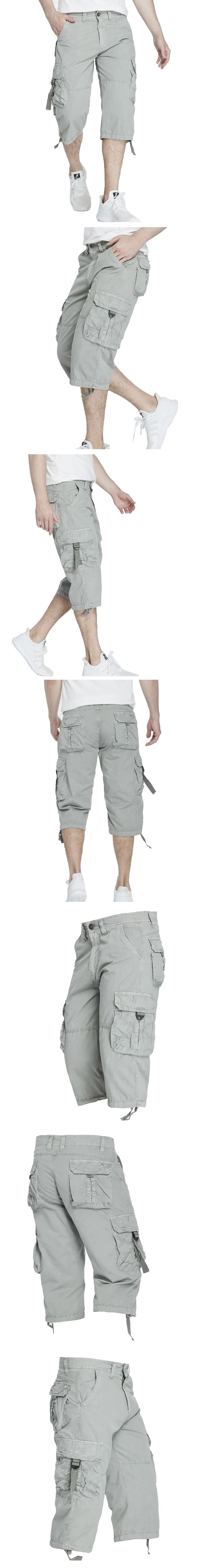 New style Cotton Below Knee Length  3/4 Long Shorts Men's Tactical Capri Pants Multi Pocket Summer Twill Work Cargo Pants Man
