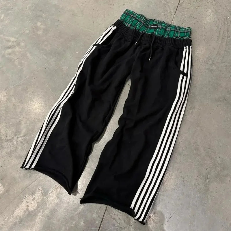 Y2k Embroidered Gray Casual Pants Striped Functional Tactical Functional Baggy Men's Women Premium Jogging Drawstring Sweatpants