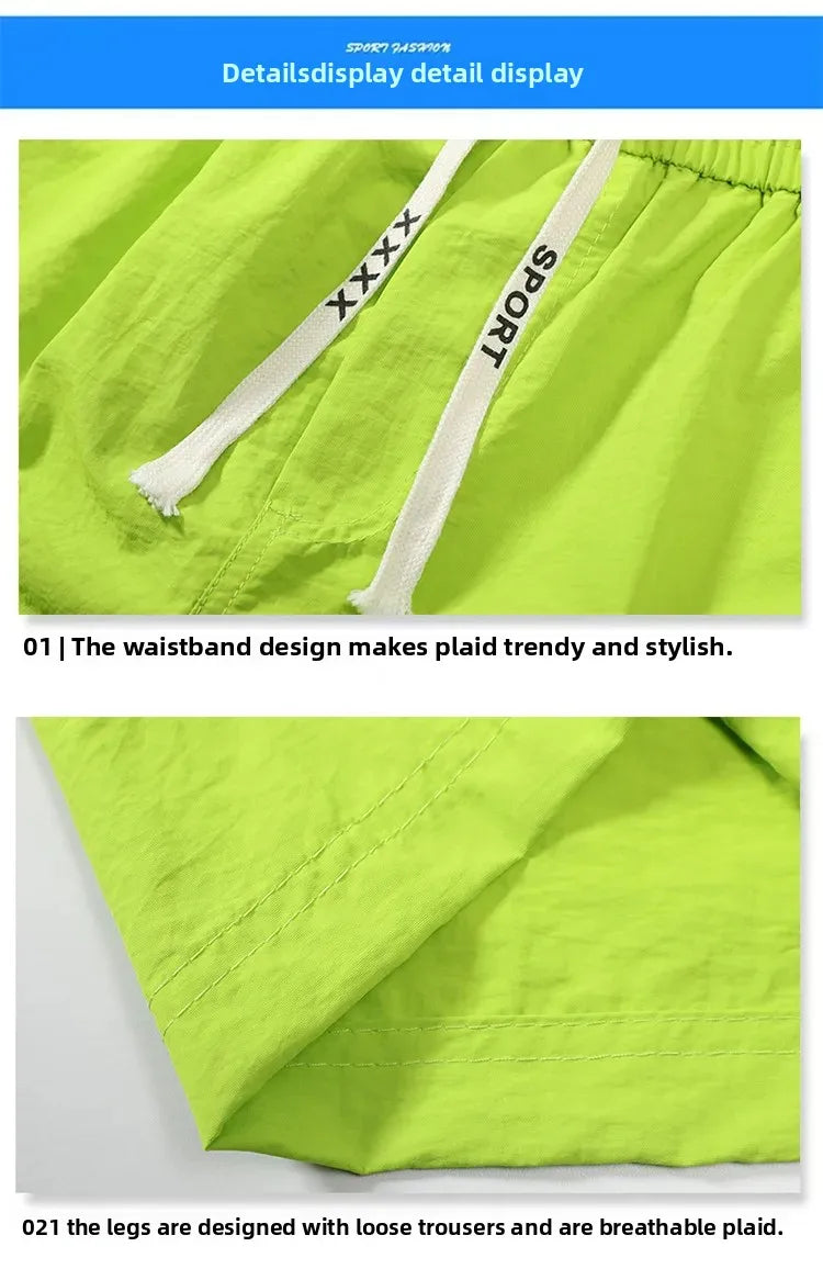 Ice Sensation Quick Dry Breathable Loose Men's Shorts Summer Thin Five-Point Drawstring Pure Color Sporty Casual Shorts