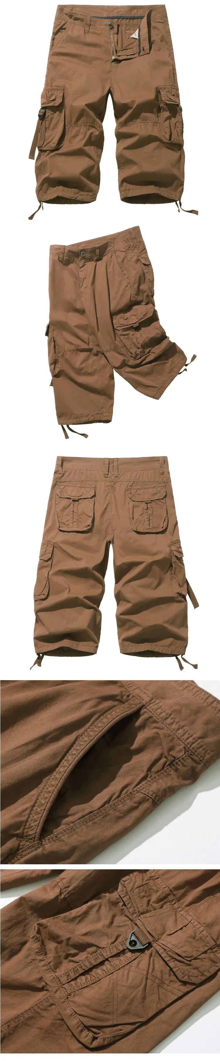 New style Cotton Below Knee Length  3/4 Long Shorts Men's Tactical Capri Pants Multi Pocket Summer Twill Work Cargo Pants Man