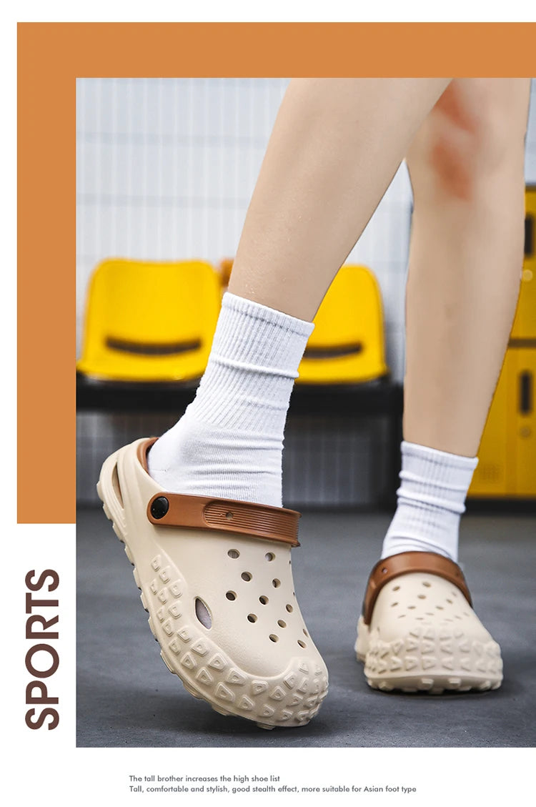 Flowllorss Men's Summer Outdoor Driving Sports Sandals Thick Bottom Anti-Slip Slip-On Beach Shoes Comfortable Wear Hole Shoes