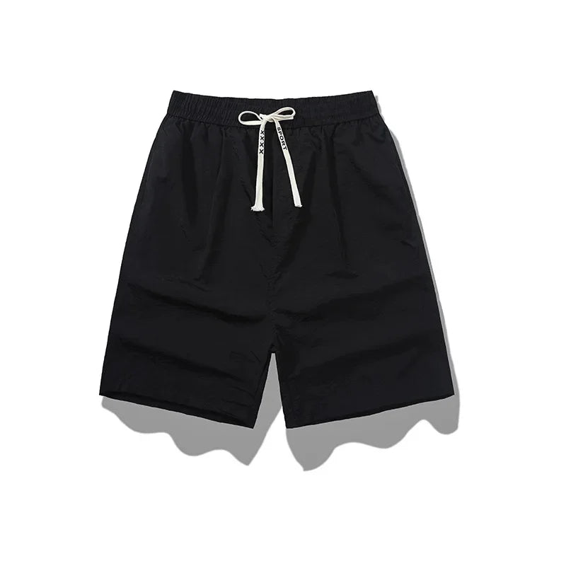 Ice Sensation Quick Dry Breathable Loose Men's Shorts Summer Thin Five-Point Drawstring Pure Color Sporty Casual Shorts