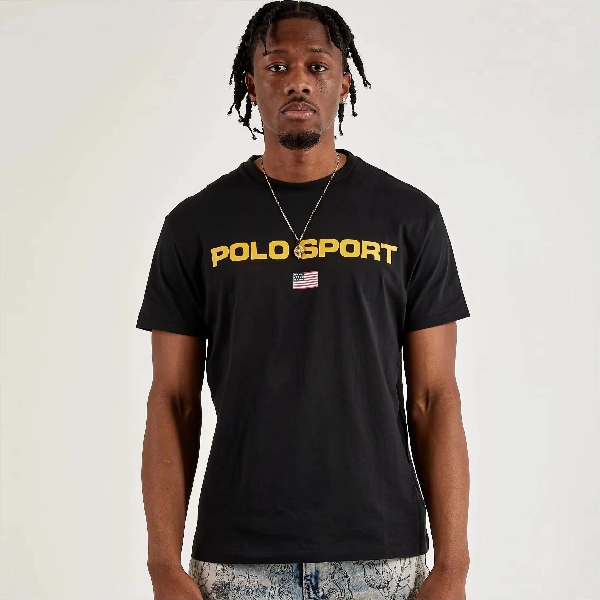 POLO SPORT American Letter Flag Short Sleeved Men's Classic Casual Black Printed Quick Drying Round Neck T-shirt
