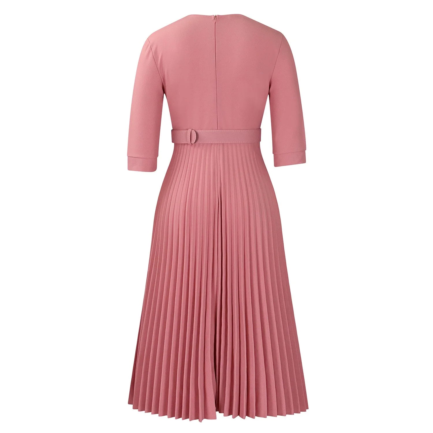 Elegant Office Ladies Dresses 2024 Autumn Fall Notched Collar Half Sleeve Belt Waisted Mid Calf Female Birthday Party Dress Midi