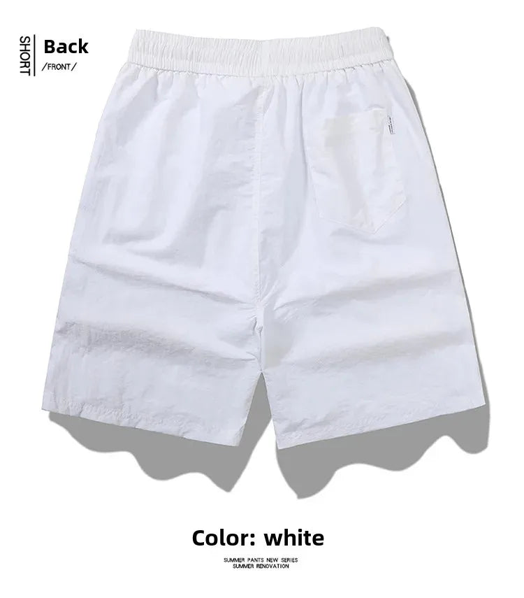 Ice Sensation Quick Dry Breathable Loose Men's Shorts Summer Thin Five-Point Drawstring Pure Color Sporty Casual Shorts