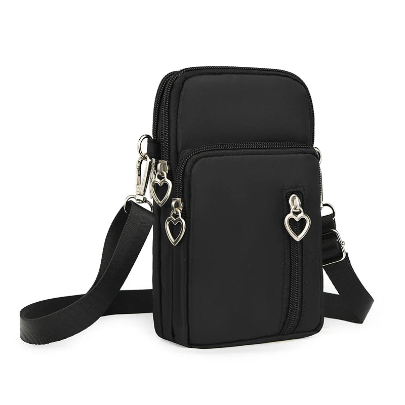 Women's Single Shoulder Crossbody Cell Phone Bag Four Zipper Bag Hanging Neck Coin Bag Outdoor Sports Arm Bag