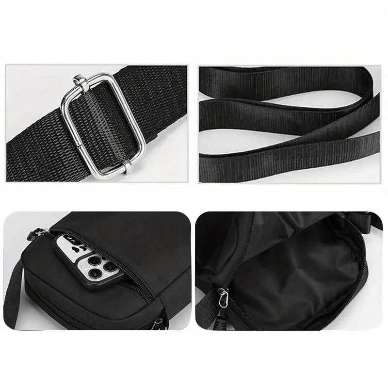 Men'S Casual Streetwear Crossbody Bag with Adjustable Strap, Large Capacity Sling Backpack for Daily Commute - Black, Travel Bac
