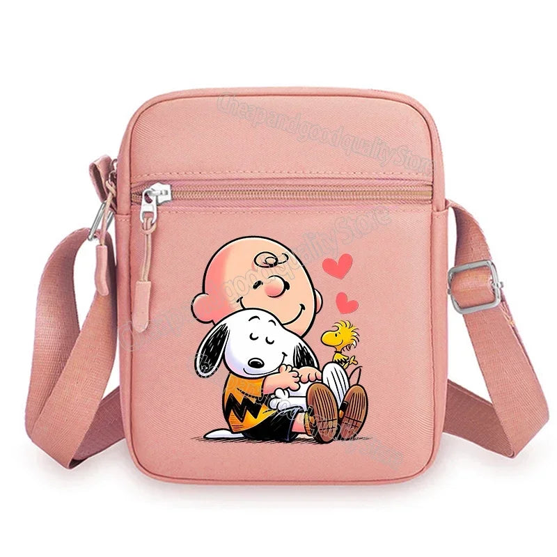 Kawaii Snoopy Women Men Shoulder Bag Fashion Mini Oxford Mobile Phone Bag Crossbody Bag Kawaii Ladies Waist Pack Wallet Gift