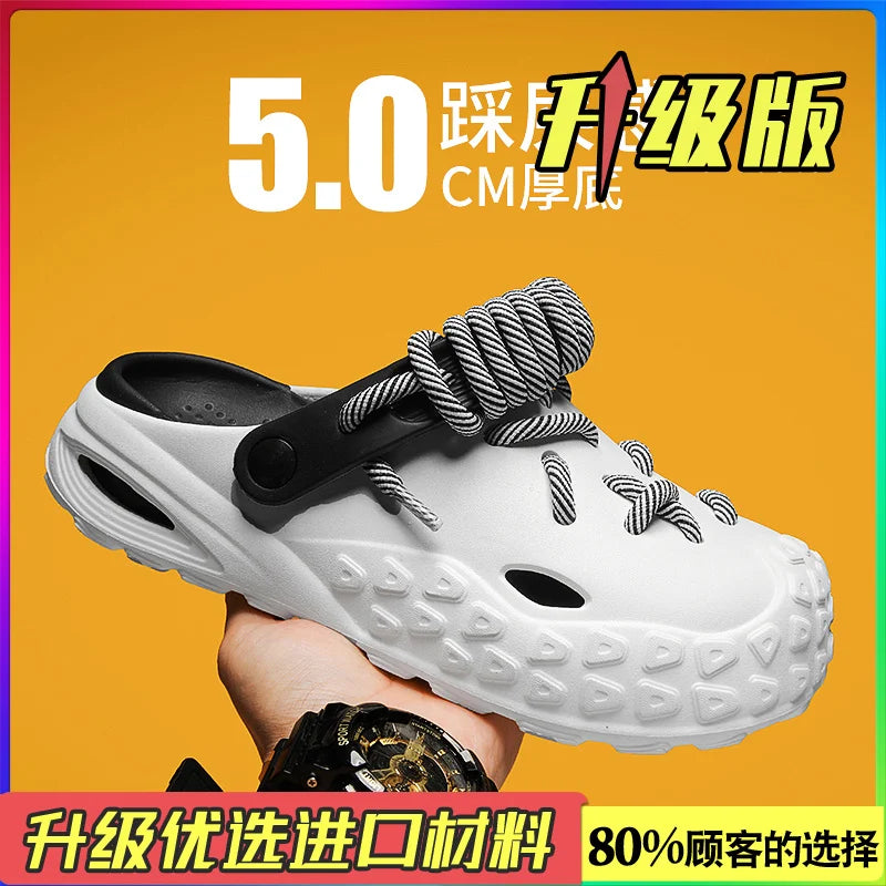 Flowllorss Men's Summer Outdoor Driving Sports Sandals Thick Bottom Anti-Slip Slip-On Beach Shoes Comfortable Wear Hole Shoes