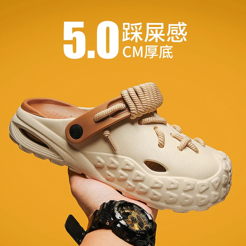 Flowllorss Men's Summer Outdoor Driving Sports Sandals Thick Bottom Anti-Slip Slip-On Beach Shoes Comfortable Wear Hole Shoes