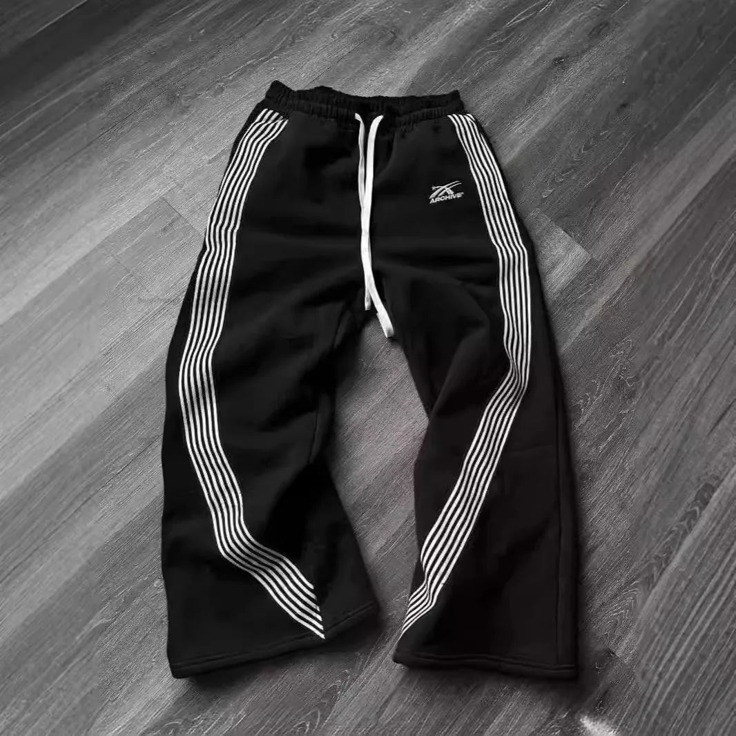 Mens Y2K Striped Sweatpants Harajuku Retro American High Street Loose Casual Hip Hop Versatile Trendy Joggers Streetwear Pants