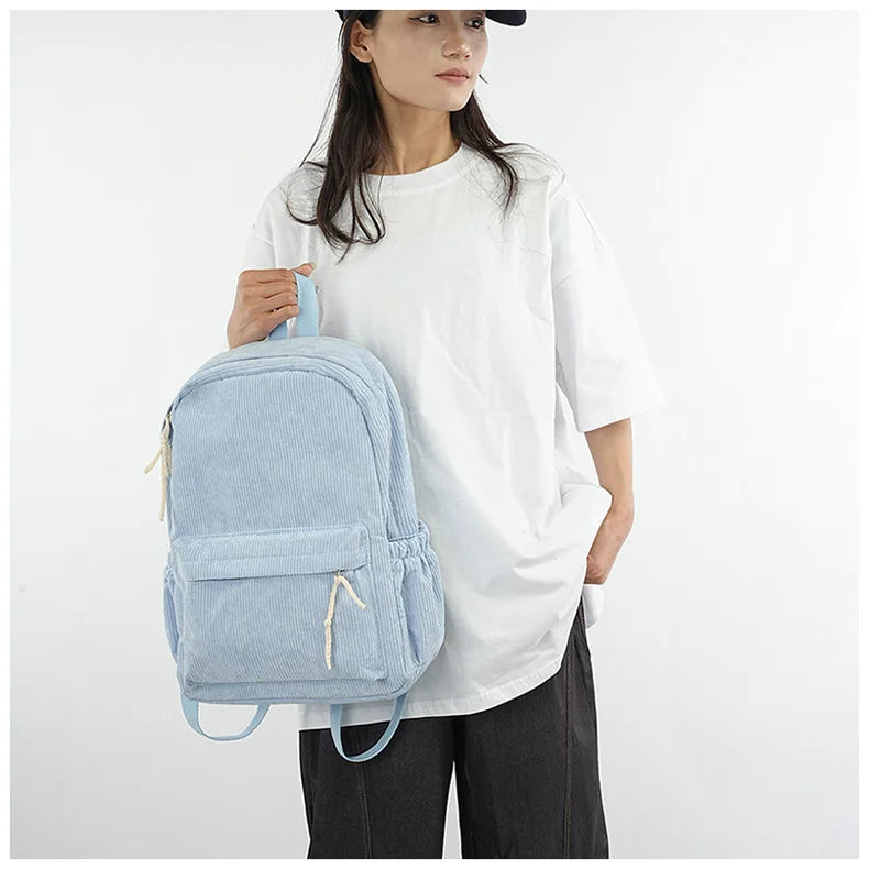Custom Schoolbag 2025 New Fashion Corduroy Smooth Zipper Personalized Unique Name Large Capacity Travel Backpack Hiking Rucksack