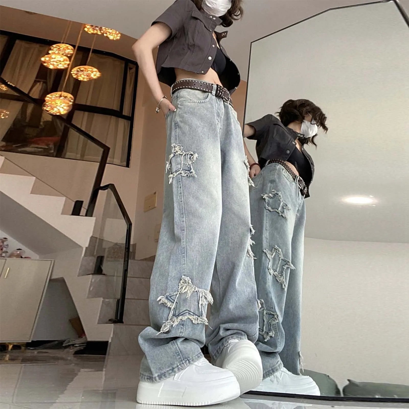 High Waisted Vintage Star Jeans For Women Chic Embroidered Straight Leg To Wide Leg Slim Fit Denim Pants спортивні штани жіночі