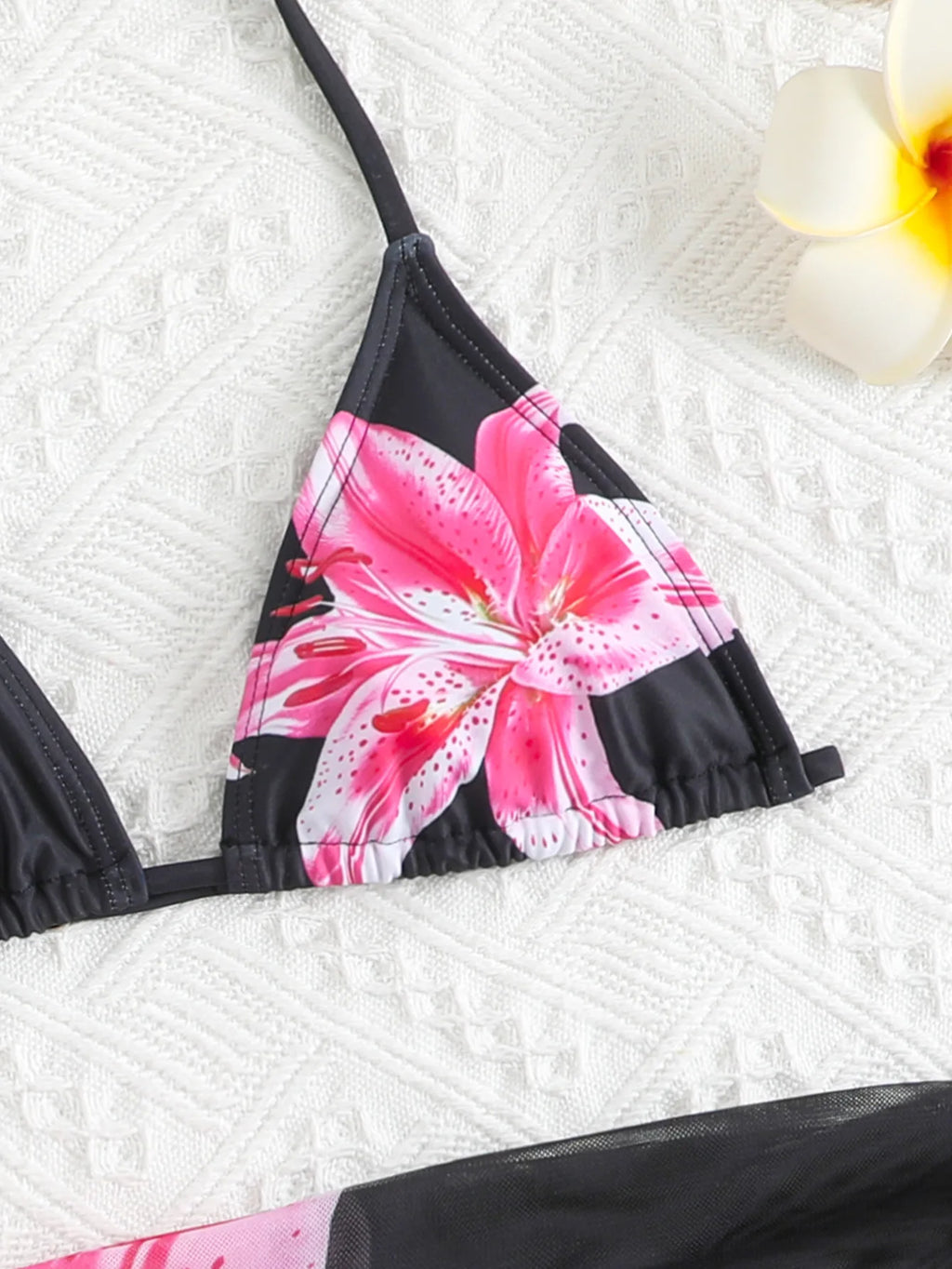 2026 New Trendy Girls' Swimwear Chindren Girls Bikini Swimsuit Set with Flower Print Three-Piece Outfit Bathing Suit 7 To 16Y