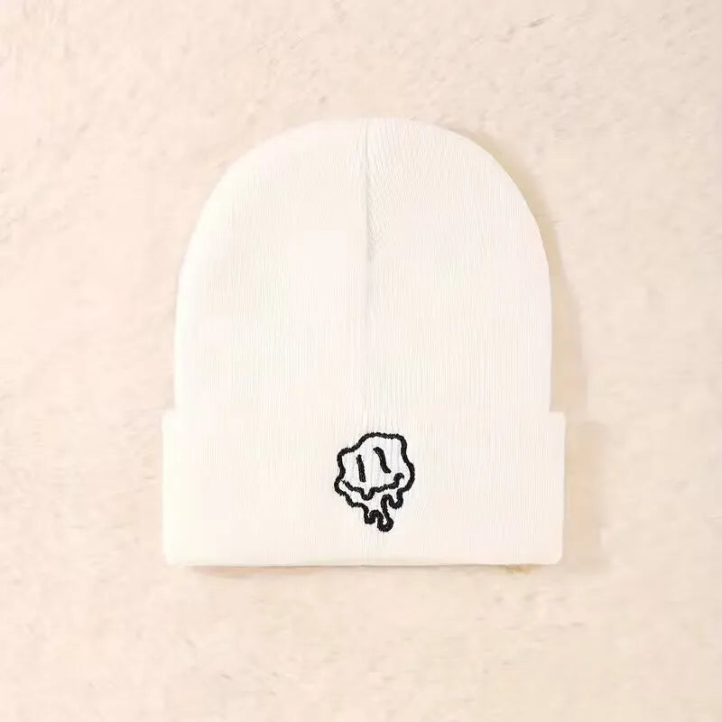 1pc/3pcsWinter and autumn warm-up hat with embroidered smiling face woolen hat for men and women, knitted for casual and active