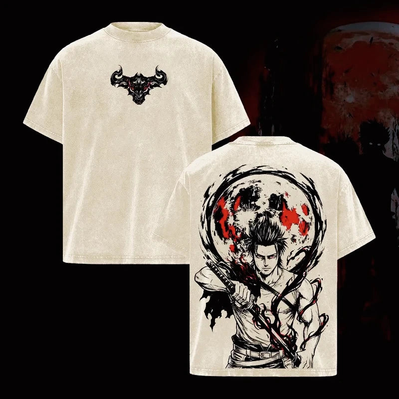 Black Clover Anime Printed T-shirt Yami Sukehiro Washed T Shirt Men Women Clothing Oversized Short Sleeve Cotton Tees Tops