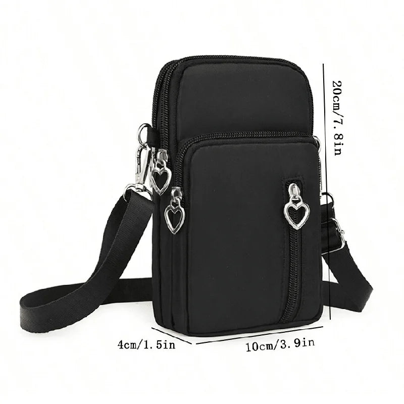 Women's Single Shoulder Crossbody Cell Phone Bag Four Zipper Bag Hanging Neck Coin Bag Outdoor Sports Arm Bag