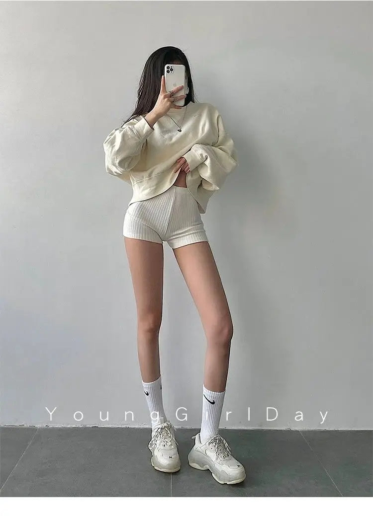 American Style Shorts Women High Waist Sheath Stretch Solid Knitting Hot Trousers Sexy Spice Girls Summer Simple Sporty Casual