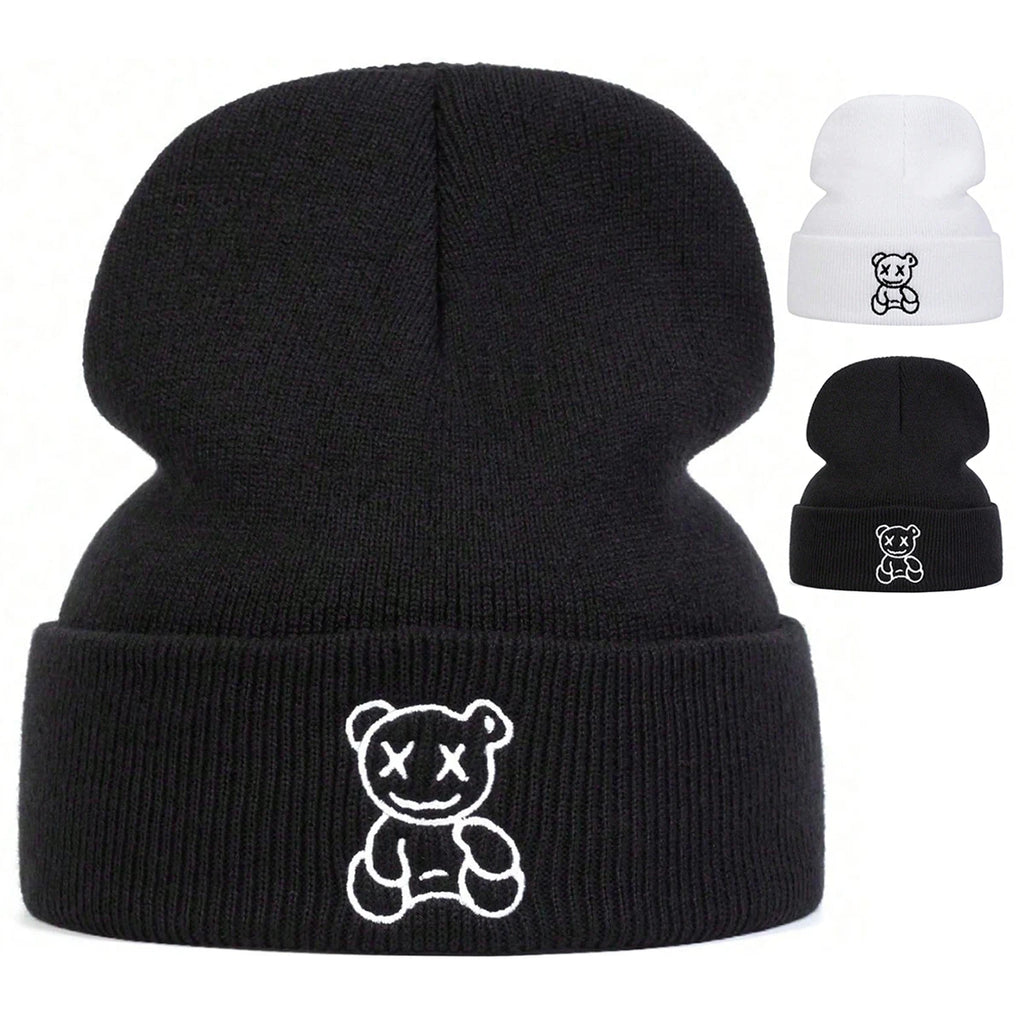 Unisex Little Bear Embroidery Beanies Autumn Winter Warm Knitted Hats Hip Hop Cap Beanie Hat Caps For Women Men