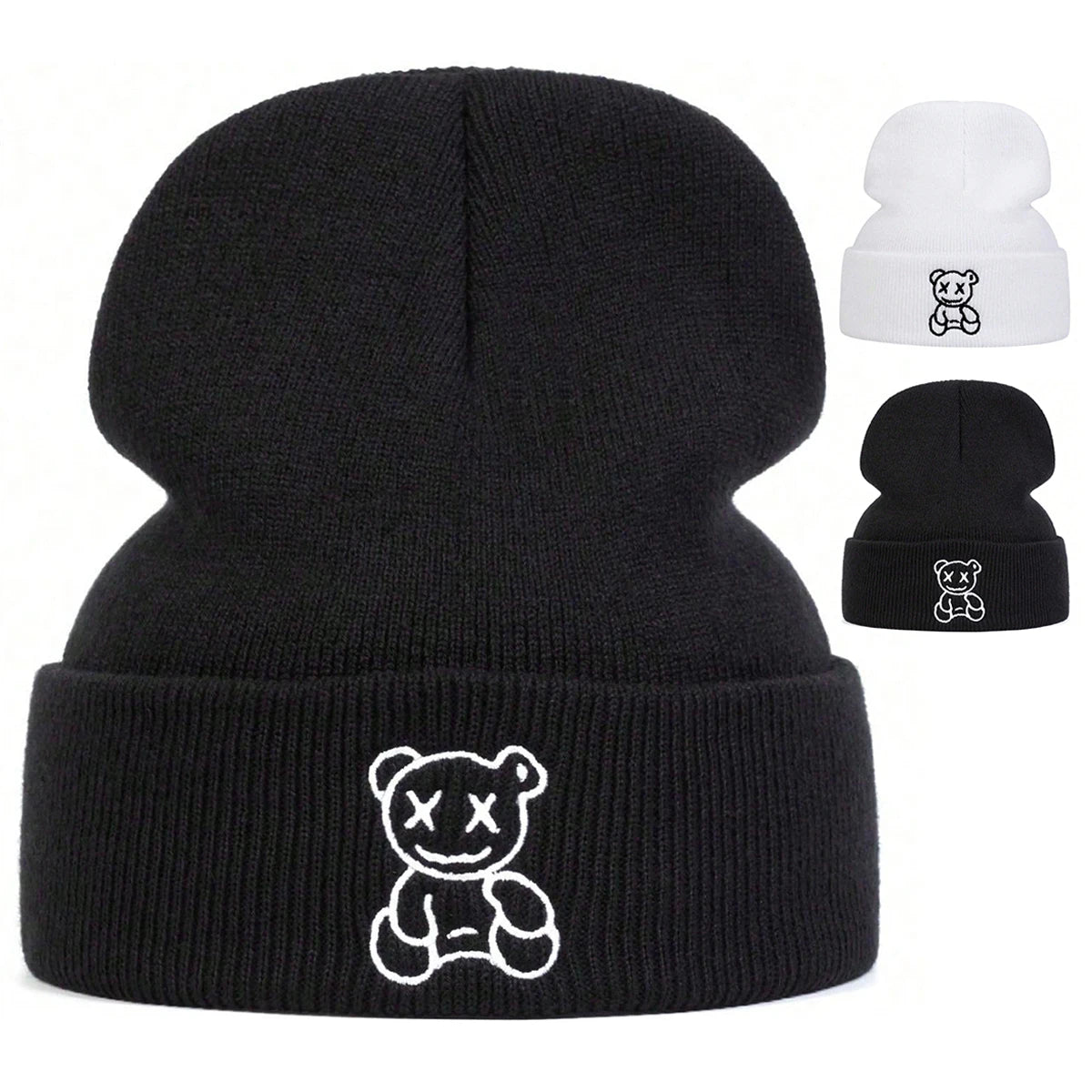 Unisex Little Bear Embroidery Beanies Autumn Winter Warm Knitted Hats Hip Hop Cap Beanie Hat Caps For Women Men