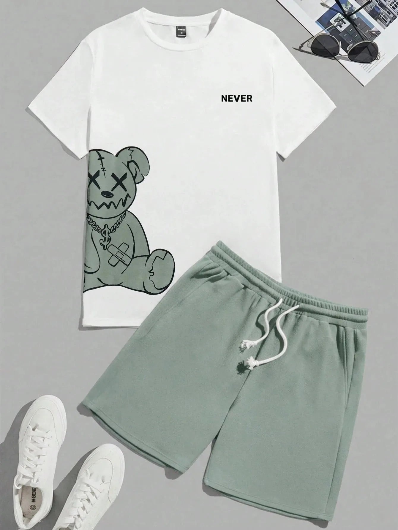 2026 Summer Men's Suit with Bear Print Breathable Lightweight Casual and Fashionable Outdoor Men's Clothing