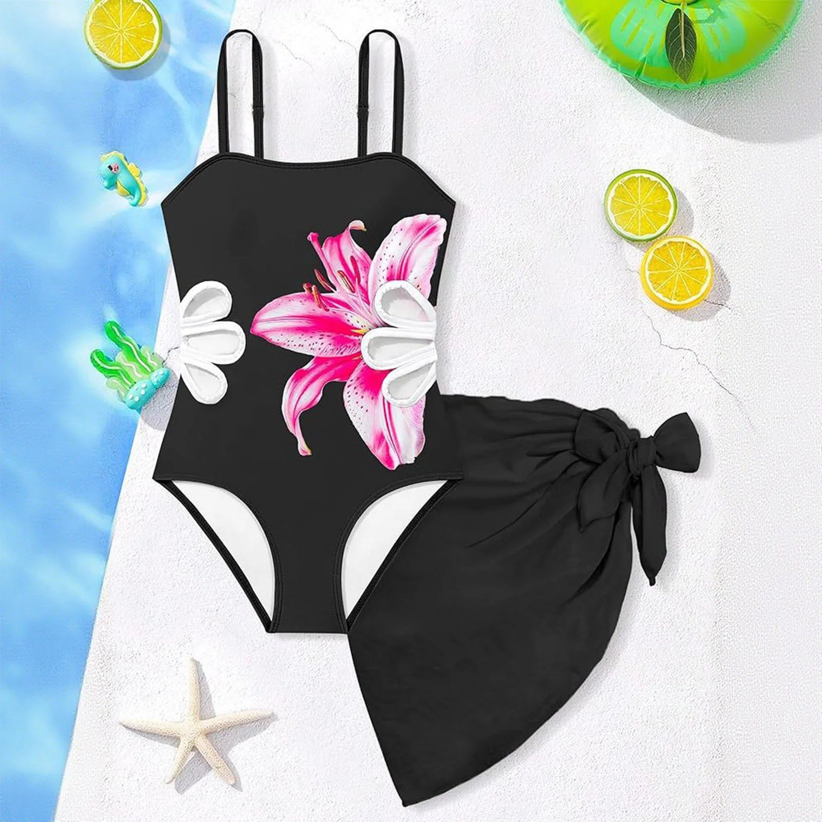 Girls One-Piece Swimsuit With Solid Cover Up Skirt Summer Cut Out Bathing Suit Girls Swimwear Swimsuits For Girl 8 10 12 14 16 Y